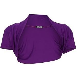 Easy Young Fashion Dames bolero jasje korte mouwen - elastisch en nauwsluitend - basic schouderjas - zachte open voorkant jas 3009, paars, 32-38