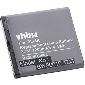 vhbw Li-Ion batterij 1200mAh (3,7V) voor mobiele telefoon smartphone smartphone Beafon SL670, SL670A, SL670_EU001W zoals BL-5K.
