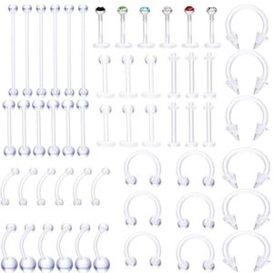 BOSREROY Set van 54 stuks lichaamssieraden ringen modieuze nieuwigheid tong studs casual unisex elegante acryl decoratieve, One Size, Acryl, geen edelsteen