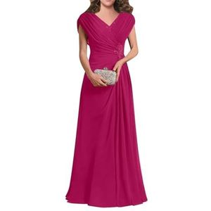 Dames chiffon avondgalajurken mouwloze moeder van de bruid jurk cocktailjurk grote maten, Fuchsia, 32