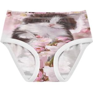 YOUJUNER Meisjesondergoed Leuke Kat Roze Bloemenprint Peuter Onderbroek Katoenen Broek Kleine Meisjes Slips Comfort Kids Onderbroek, Meerkleurig, 3 jaar