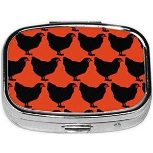 Zwarte Kip Print - Draagbare Pil Doos - Metalen Pil Case - 2 Compartimenten - Voor Opslag Vitaminen Medicatie