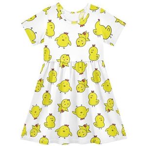 LI ZHI XIN Meisjes Jurk Kinderen Zomer Korte Mouw Ronde Hals Casual Jurken voor Leeftijd 2-8 Kip Cartoon Patroon, Meerkleurig, 2 jaar