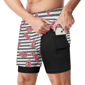 Watermeloen Zwarte Strepen Grappige Zwembroek met Compressie Liner & Pocket Voor Mannen Board Zwemmen Sport Shorts