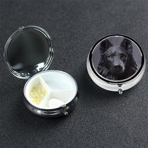 Pillendoosje Ronde Pillendoos Pil Organiseren met 3 Compartimenten Zwarte Duitse Herder Geneeskunde Organizer Box Waterdichte Kleine Pillendoos voor Reizen Metalen Pillencontainers voor Medicatie