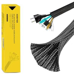 SURFOU Kabelslang, zwart, 3,1 m x 13 mm, kabelbescherming, kabelgoot, flexibel bureau, kabelsleeve, kabelmanteling, zelfsluitende slang, beschermslang