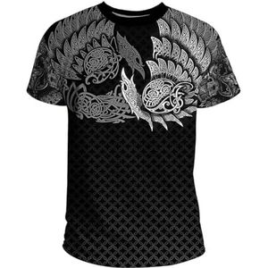 Celtic Odin's Raven Korte Mouw Voor Heren, Klassiek 3D Digitaal Printen Zomer Los Sport-T-shirt Met Ronde Hals, Nordic Pagan Harajuku Street Ademende Korte Mouwen (Color : White, Size : 4XL)