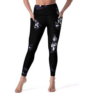 Starry Wolf Yogabroek voor dames, hoge taille, buikcontrole, workout, hardlopen, leggings, 2XL