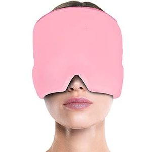 Ijspack voor migraine, vormfitting gel, ijskop, reliëfhoed, herbruikbare koude-therapie, migraine reliëfkap, voor pluizige ogen, tensie, sinus en stressverlichting (roze)