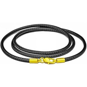 Lederen ketting choker zwart bruin gevlochten touw ketting koord voor vrouw man hanger roestvrijstalen gesp sieraden - zwart goud 2,5 mm-40 cm