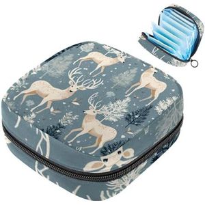 MUOOUM Kerst Bos Elanden Maandverband Opbergtas Menstruatie Pad Tas Draagbare Menstruatie Cup Pouch met Rits voor Tiener Meisjes Vrouwen Dames