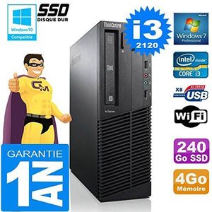 Lenovo PC M92p SFF Core I3-2120 RAM 4Go schijf 240 GB SSD Dvd-brander Wifi W7 (gereviseerd)