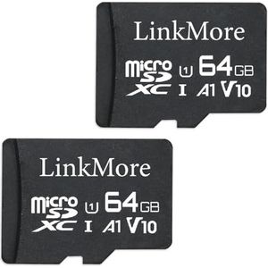 LinkMore 64 GB kaart (2 kaarten) Micro SDHC V11, compatibel met A1, UHS-I, U1, V10, klasse 10, leessnelheid tot 95 MB/s, SD-adapter inbegrepen