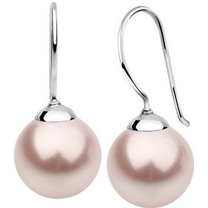 Nenalina zilveren damesoorbellen met parels 12 mm roze voor vrouwen, 925 sterling zilver, pareloorbellen voor dames, bruiloft oorbellen, 842404-192