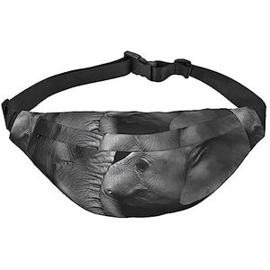 Zwart en Wit Twee Olifanten Fanny Pack voor Vrouwen Mannen Heuptas Verstelbare Riem Casual Borsttas Bum Bags voor Reizen Wandelen Taille Packs, Zwart, Eén maat