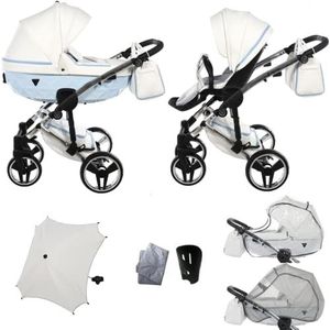 Nieuw! Originele Junama Diamond Candy v2 modulesystemen combikinderwagen 2in1 Exclusive Prams (02 wit - blauw)