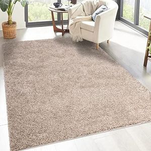 Shaggy hoogpolig tapijt - 200x200 cm vierkant - zand-beige - langpolig woonkamertapijt - effen modern - pluizige zachte tapijten slaapkamer decoratie