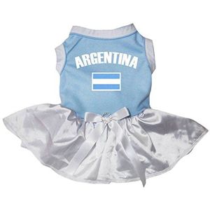 Petitebelle Puppy hond kleding Argentinië vlag blauwe katoenen top witte jurk (X-Small, blauw)