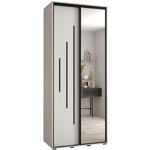 MEBLE KRYSPOL Davos 13 120 Kledingkast met twee schuifdeuren voor slaapkamer - Moderne Kledingkast met spiegel, kledingroede en planken - 235,2x120x60 cm - Wit Wit Zwart