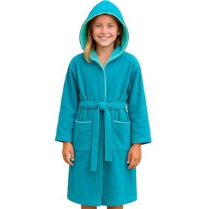 Morgenstern meisje badstof badjas met capuchon van 100% katoen velour turkoois 134-140 cm, 9-10 jaar