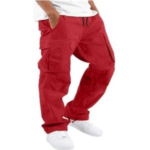 Rave-broeken For Heren Relaxte Pasvorm Trendy Overalls Cargo Met Rechte Pijpen Sportzakken For Heren(Color:Rouge,Size:L)