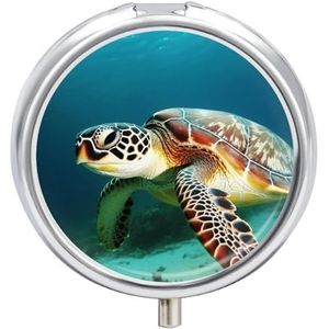 Zeeschildpad pillendoos ronde draagbare kleine pillendoos waterdichte reizen pillendoos organizer voor zakportemonnee en dagelijks gemak