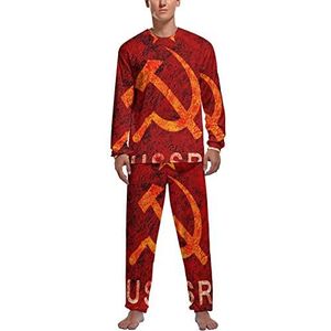 USSR Symbool Star Hammer And Sickle heren pyjama sets lange mouw top en broek met elastische band nachtkleding lounge pyjama sets 2XL