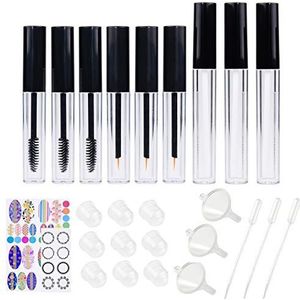 Kare & Kind 9 stuks lege navulbare mascara-buis, eyelinerfles, lipgloss flesjes - containers met toverstaf, borstels, rubberen inzetstukken, mini-druppelaar en mini-trechter - etiketten inbegrepen -