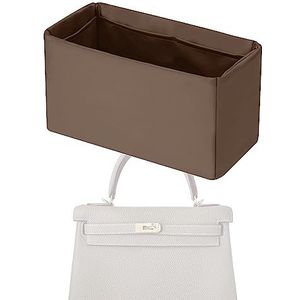 XYJG Silk Bag Organiser Insert Fits Hermes Kelly Pochette/Mini/20/25/28/32/35/40, Luxury Handbag Organiser &Tote Shaper Insert (KL25,Etoupe Grey)