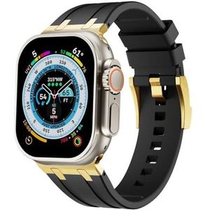 INSTR Zachte Siliconen Band voor Apple Horloge Serie 9 8 7 se 6 5 4 42mm 44mm 45mm Sport Armband voor iWatch Ultra 2 49mm Mannen Rubberen Band(Color:Gold black,Size:For ultra 49mm)