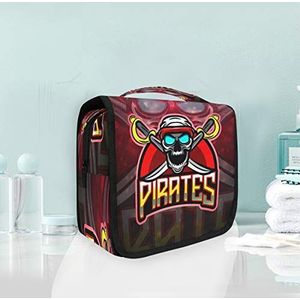 Piraten boze rode schedel opknoping opvouwbare toilettas make-up reisorganisator tassen tas voor vrouwen meisjes badkamer