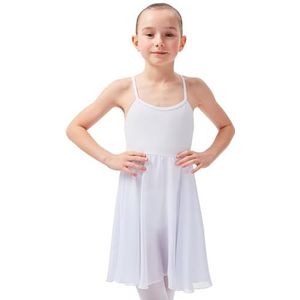 tanzmuster ® Balletjurk meisjes drager - Alma - van zacht katoen met lange chiffon rok voor kinderen ballet, wit, 140/146 cm