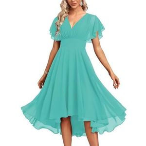 Chiffon bruidsmeisjesjurken voor dames, korte avondjurken, cocktailjurken, grote maten, Turkoois, 46