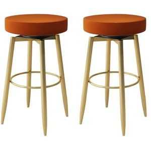 GZDZ Bar Stoelen Draaibare Barkrukken Set van 2, PU Lederen Bar Stoelen, Counter Hoogte Krukken Rugloos, Keuken Eiland Krukken met Gouden Metalen Poten (Oranje, Zithoogte 75cm)