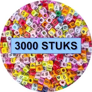 Fako Bijoux® - Cijferkralen Vierkant Bulk - Number Beads - Acryl Kralen - Sieraden Maken - 3000 Stuks - Mix