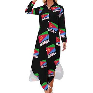 Maxi-jurk met Eritrese vlag voor dames, casual, split-shirt, button-down zonnejurk