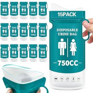 BBLTIFF 15 stuks urinezakken, 750 ml, draagbare urinoirs, staande pissen, draagbaar toilet voor vrouwen, mannen en kinderen, noodzakken voor reizen, kamperen, wandelen en files