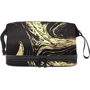 Grote capaciteit reizen cosmetische tas,Zwarte en gouden marmeren textuur,Make-up tas,Waterdichte make-up tas organisator, Meerkleurig, 27x15x14 cm/10.6x5.9x5.5 in