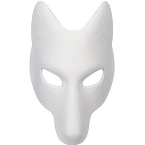 Fox Mask voor Halloween Masquerade Party, Therian Mask Halloween Fox Mask Leer Kostuum Diy Blank Mask Japanse Kabuki Kitsune Halloween -maskers voor Masquerade Costume Prop