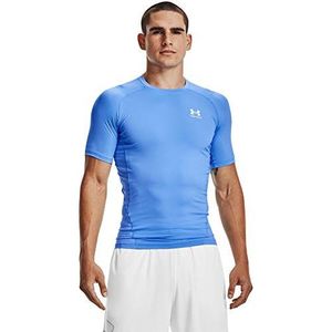Under Armour HeatGear Compressieshirt, korte mouw, heren, blauw (Carolina Blue 475)/wit, maat L