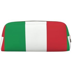 Italië Vlag Lichtgewicht Draagbare Lederen Met Rits Pen Case 20.5x5.5x8cm Voor Kantoor Reizen Make-up Opbergtas, Goud, Eén maat, Munt Pouch