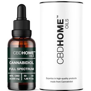 CBD HOME Oils - CBD Olie 40% - 50 ml - Full Spectrum - Basis van Kokosolie (MCT) en Biologische Hennepzaadolie - Omega 3-6-9 - Gecertificeerde Cannabidiol 20.000 mg - Gemaakt in de EU
