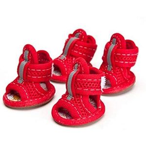 Hongtai 4 PC schattig huisdier Schoenen Casual Anti-Slip Small Dog Schoenen Hot Koop Dog schoenen Lente Zomer ademend Soft Mesh Sandals Candy Kleur (Color : Red, Size : 2)