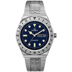 Timex Heren analoog horloge met roestvrij stalen armband Q Reissue, zilver/blauw, armband