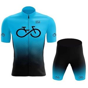 Fietsshirt voor heren, wielertrui, fietssets, herenpakken, fietsshirts met korte mouwen, gewatteerde koersbroek, zomer ademend (Blauw C, XXL)
