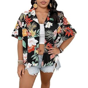 damestop in grote maten Plus Shirt met verlaagde schouder en tropische print zonder tubetop (Color : Multicolore, Size : 4XL)