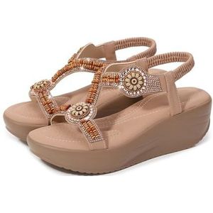 Xytraiihw Dames Platform Wedge Heel Sandalen, Mode Elegante Sandalen met Hak met Elastische Band Slippers Open Teen Zomerschoenen Grote Maat Strandschoenen voor Bruiloft Prom Party,Roze,36 EU