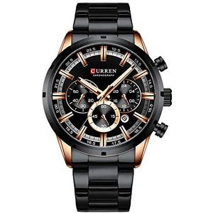 Mode Heren Horloges Chronograaf met Rvs Sport Quartz Horloge Mannen Relogio Masculino, rosegoud Zwart, armband