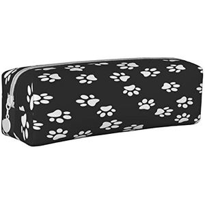 Lederen Etui Leuke Vos Beer Vogel Konijntje Boom Briefpapier Potlood Tas Make-up Pouch Draagbare Kantoorbenodigdheden Tas voor Tieners Meisjes Volwassenen, Poot Print, Leather Pencil Case, Beauty Case