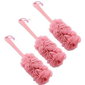 Nutteri 3 Pack back scrubber lange handgreep Badborstel Zachte Mesh Spons Exfoliërende Body scrub Back Cleaner Loofah Badkamer Douche Accessoires voor Vrouwen en Mannen (Roze)